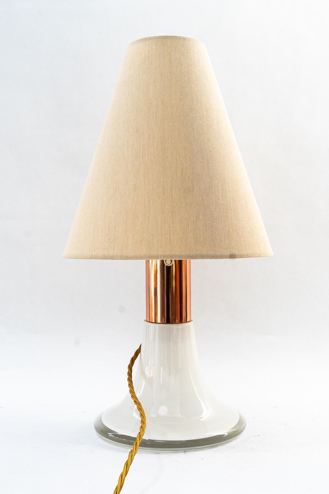 Big Italy Glass And Copper Table Lamp With Fabric Shade Around 1970s photo for sale