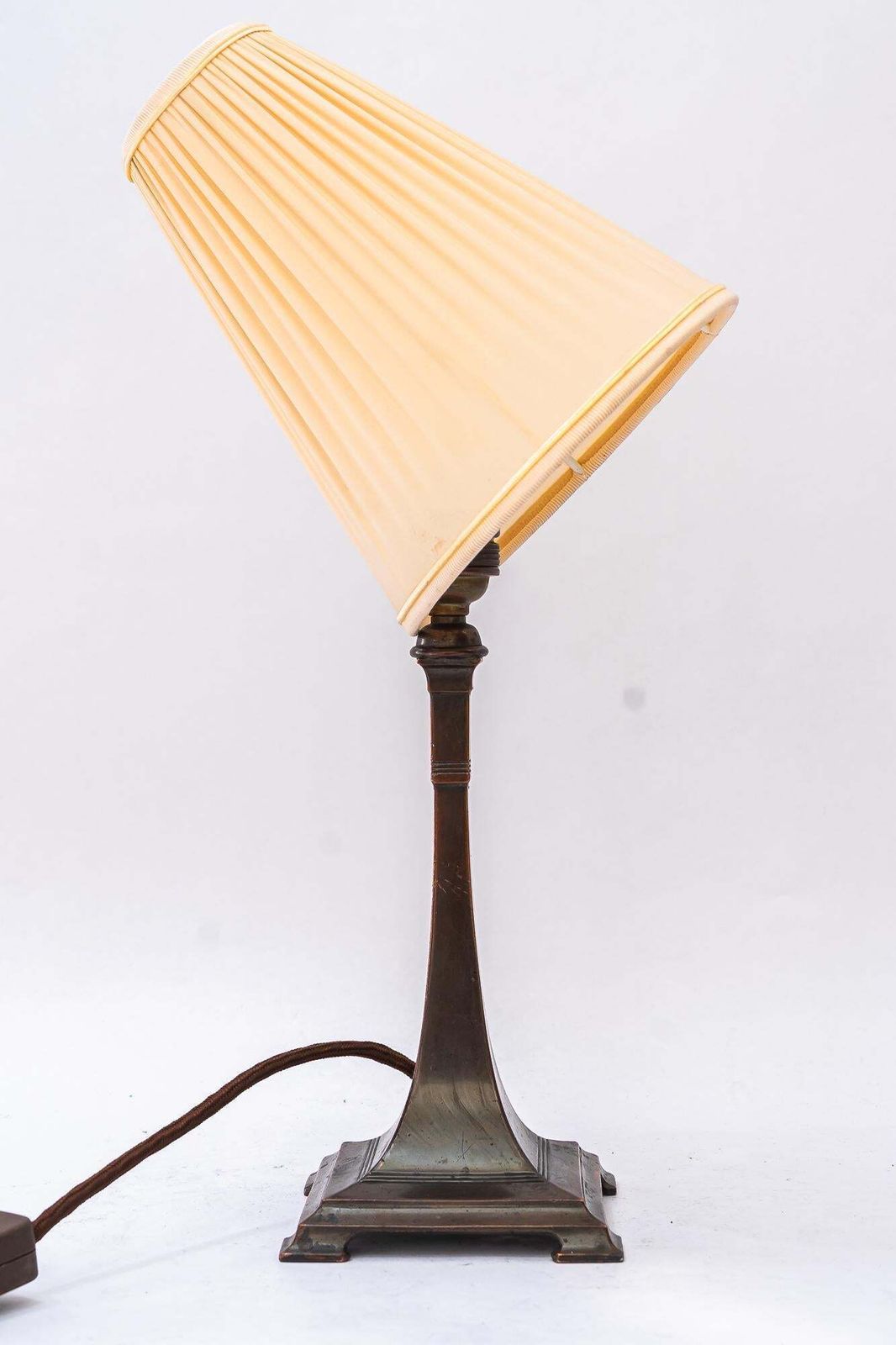 photo furniture Art Deco Tin Table Lamp With Fabric Shade Vienna Around 1920s