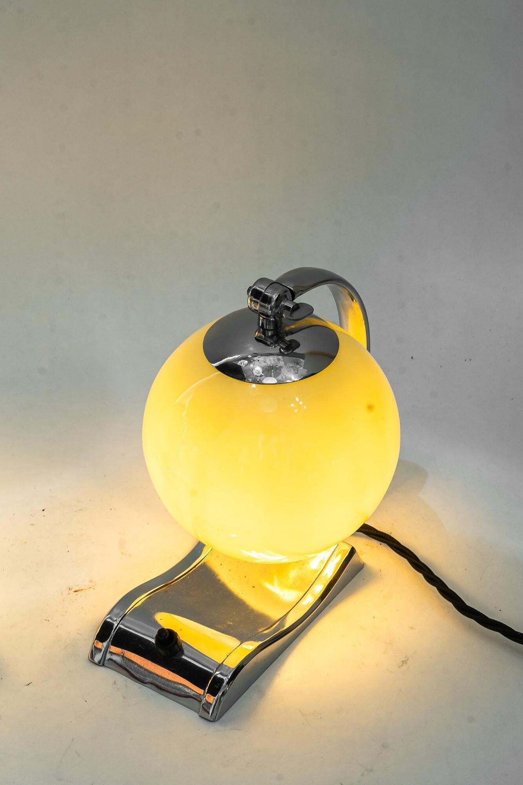 photo vinterior 2 Art Deco Chromed Table Lamps With Original Old Glass Shades Around 1920s