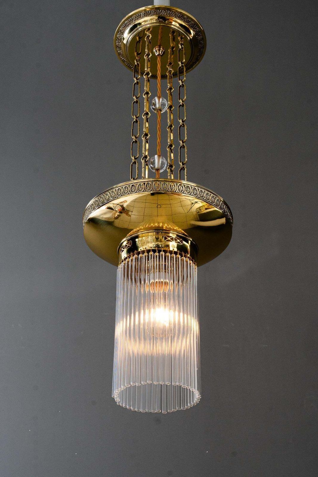 386.0 Art Deco Hanging Lamp With Glass Sticks Vienna Around 1920s photo