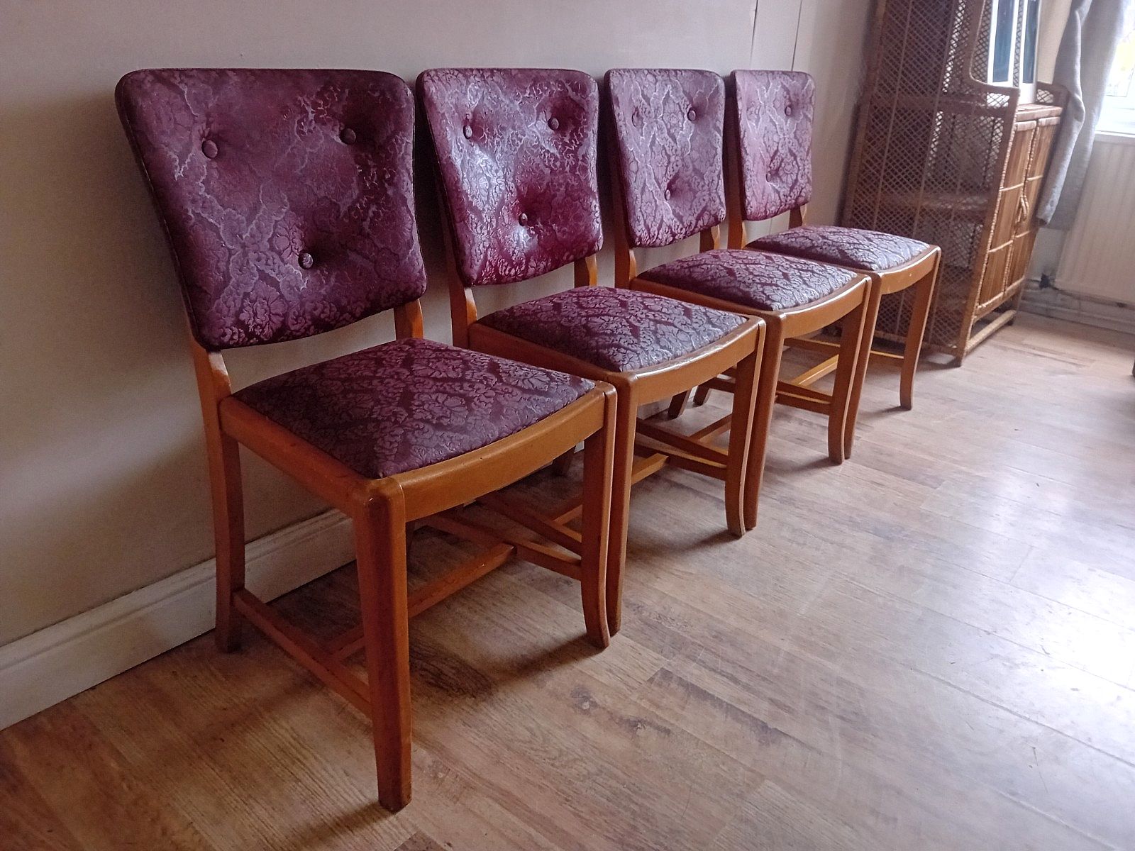 Superb Original 1930's Art Deco Burr Elm Upholstered Dining Chairs photo furniture