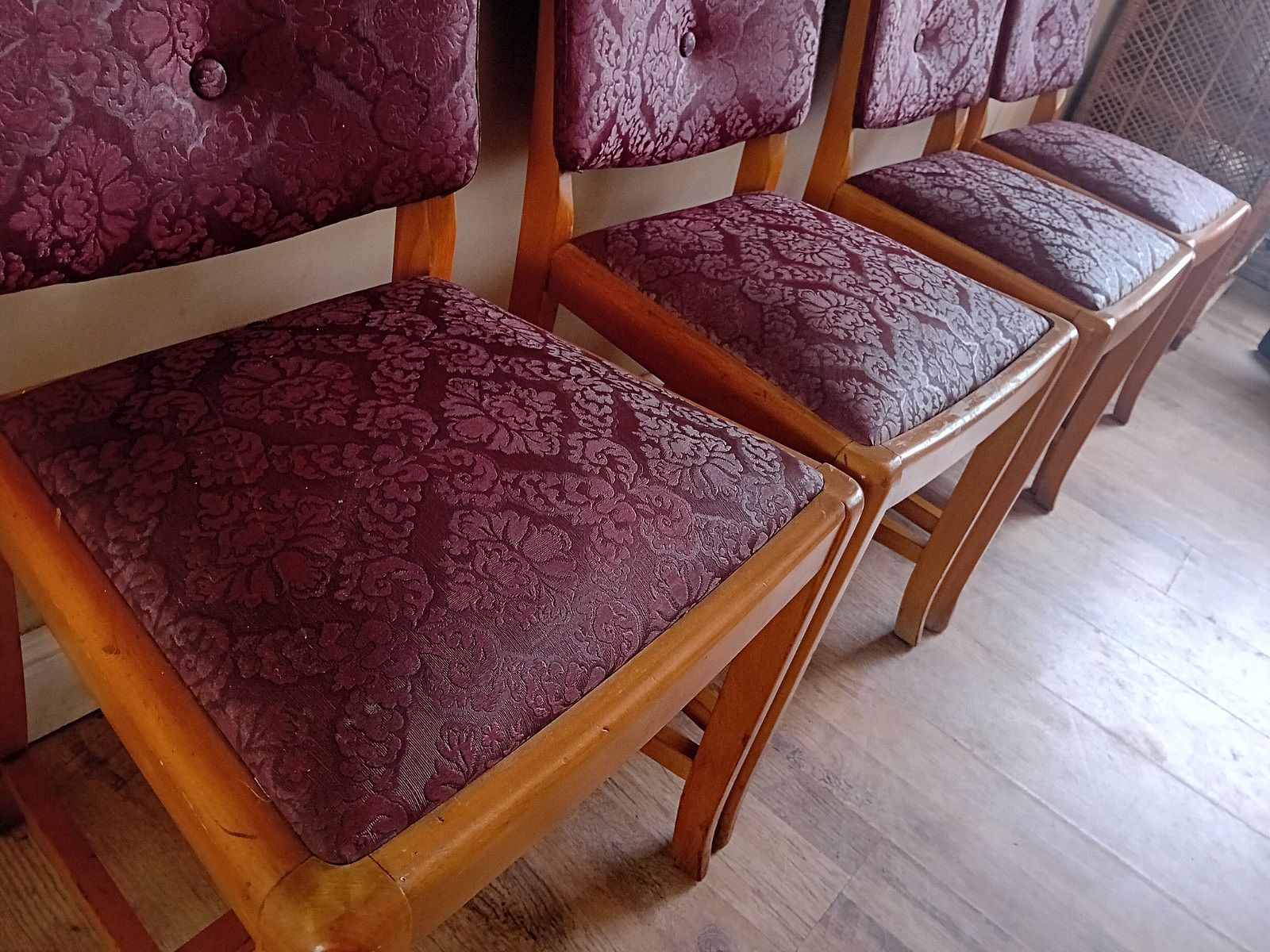 Superb Original 1930's Art Deco Burr Elm Upholstered Dining Chairs photo Furniture
