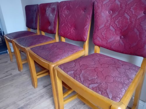 Superb Original 1930's Art Deco Burr Elm Upholstered Dining Chairs photo vinterior