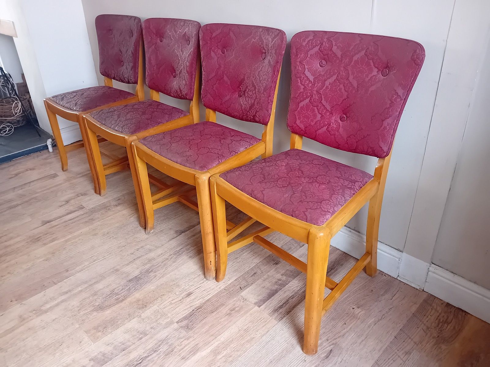 Superb Original 1930's Art Deco Burr Elm Upholstered Dining Chairs photo vintage