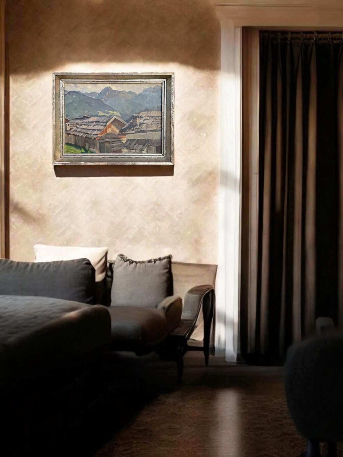 Huts In Landeck – European Alps   Oil On Canvas photo furniture