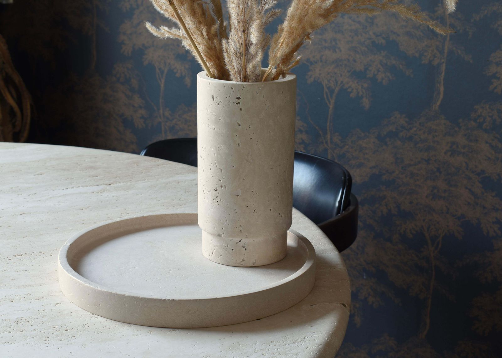 Travertine Vase / Wine Cooler And Plate In The Manor Of Up&Up And Raymor photo for sale