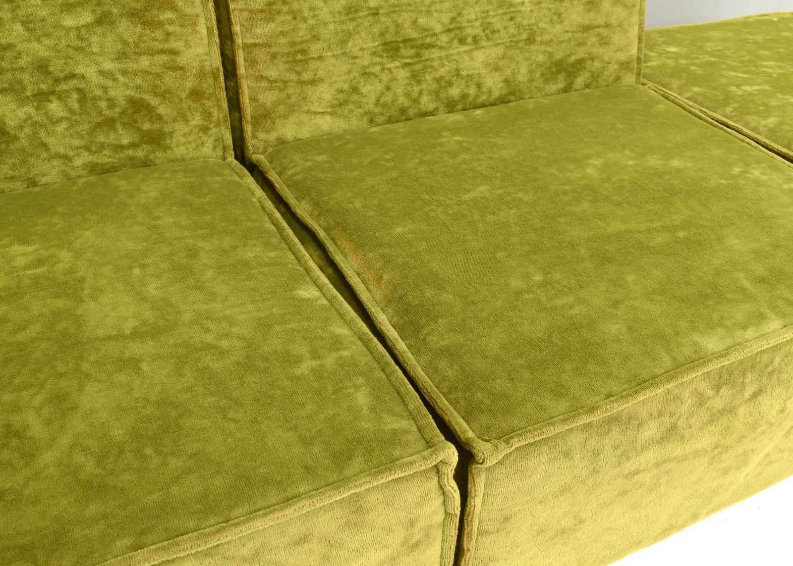 photo for sale Green Velvet Seventies Sectional Sofa In The Style Of Cor Trio, Circa 1970