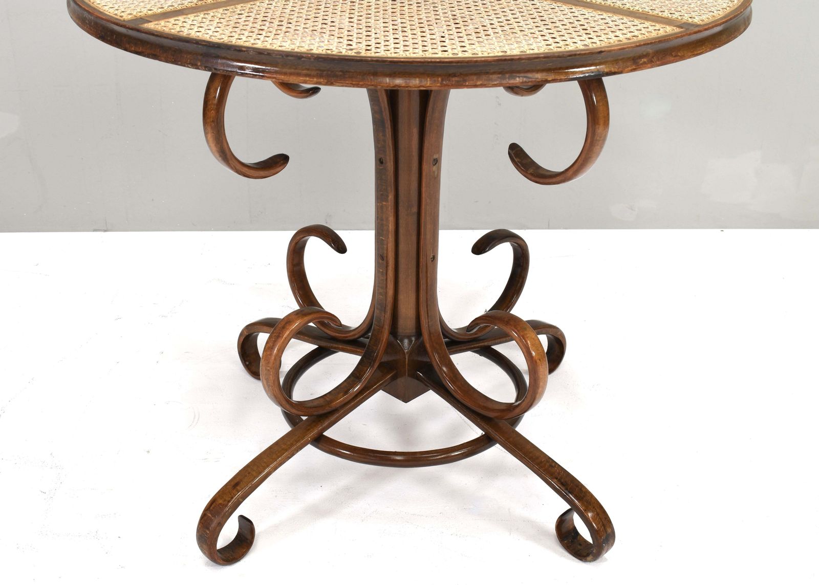 Early Michael Thonet Bistro Dining Table In Bentwood And Cane   Austria photo vinterior