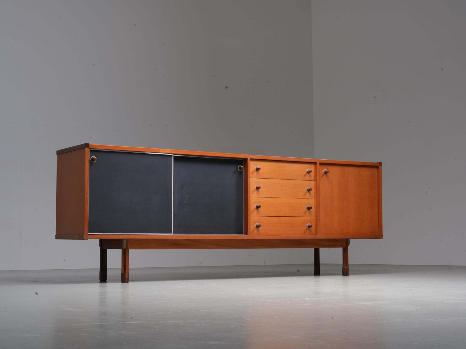 Italian Sideboard In Teak, Metal And Black Laminate, 1960's photo furniture