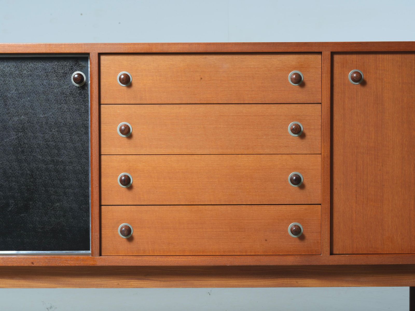 Italian Sideboard In Teak, Metal And Black Laminate, 1960's photo Furniture