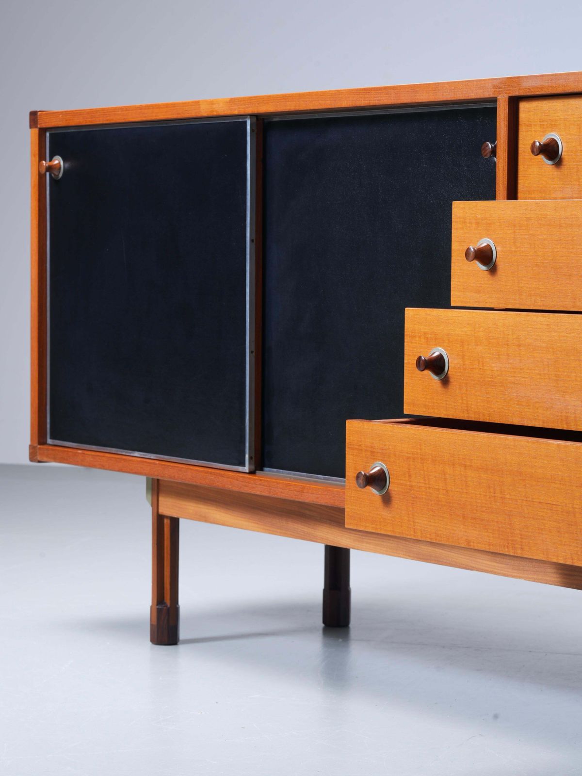 Italian Sideboard In Teak, Metal And Black Laminate, 1960's photo vinterior