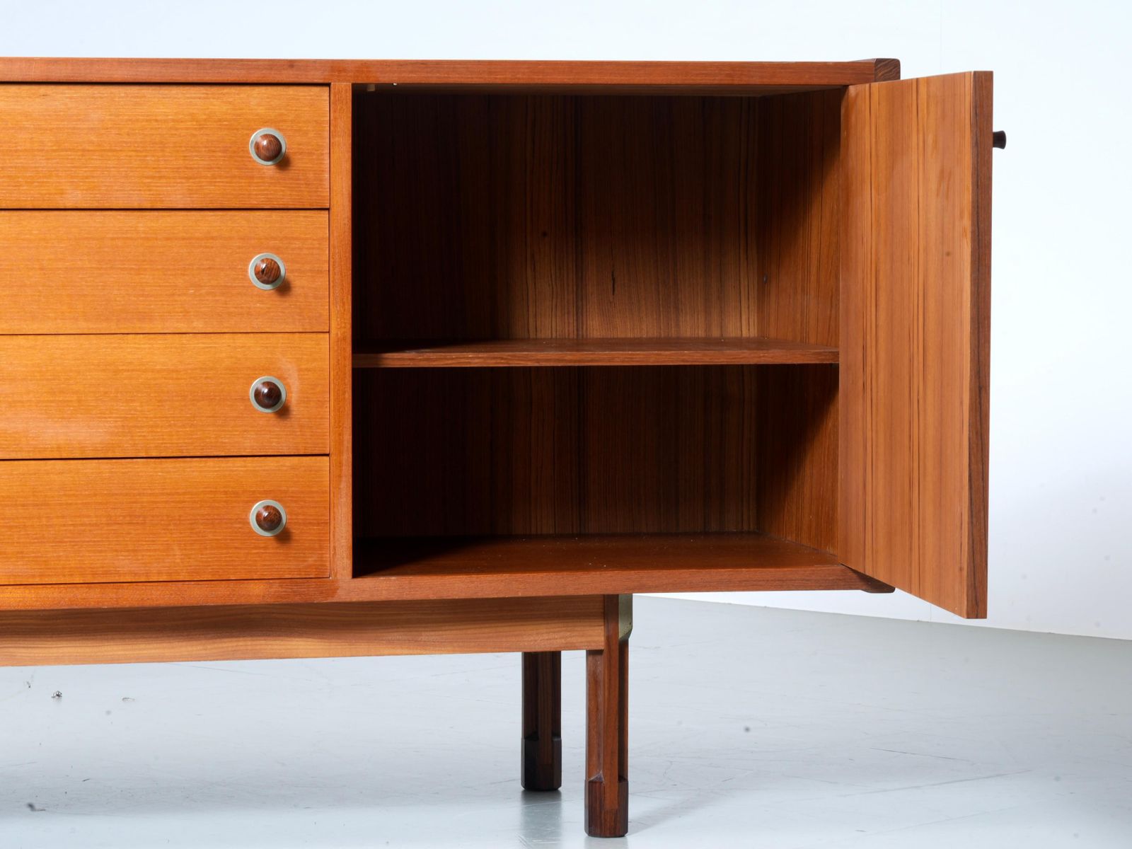 Italian Sideboard In Teak, Metal And Black Laminate, 1960's photo buy