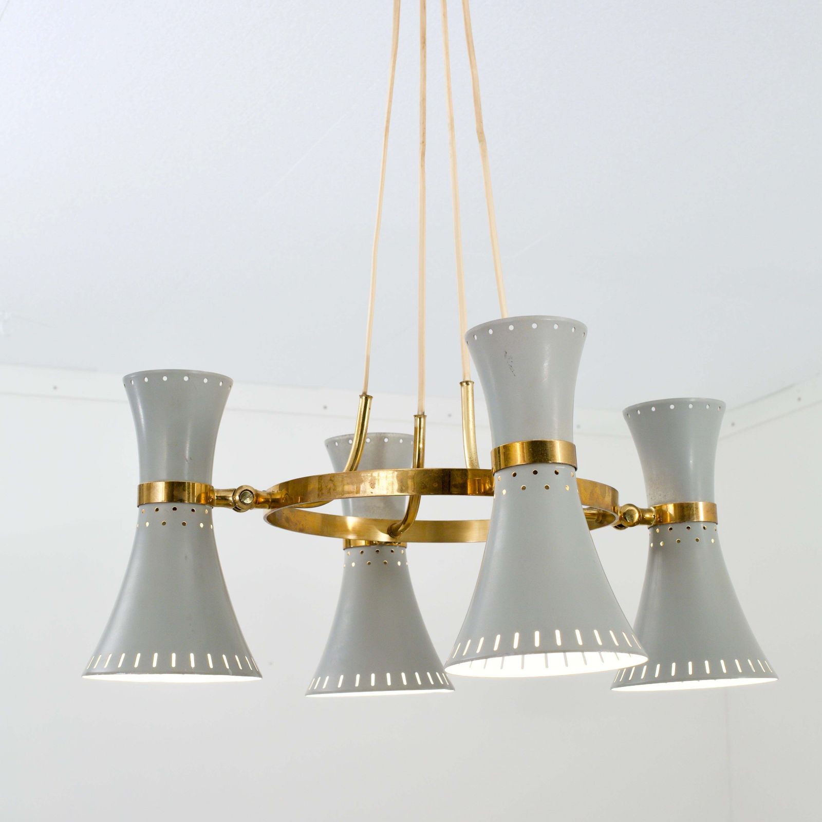 Ceiling Lamp With 4 Diabolo Shades In Brass And Metal, Italy, 1960's photo furniture