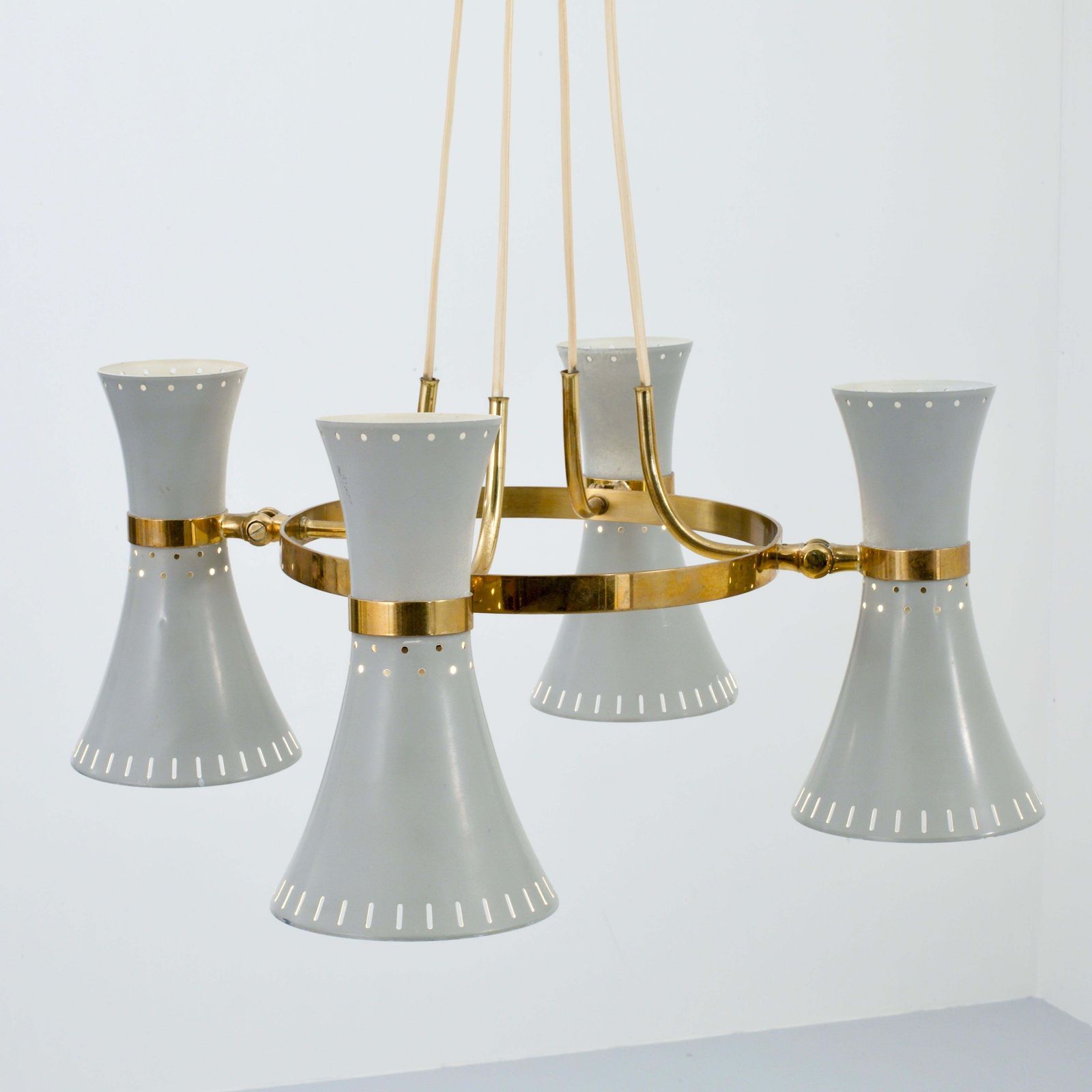Ceiling Lamp With 4 Diabolo Shades In Brass And Metal, Italy, 1960's photo Lighting