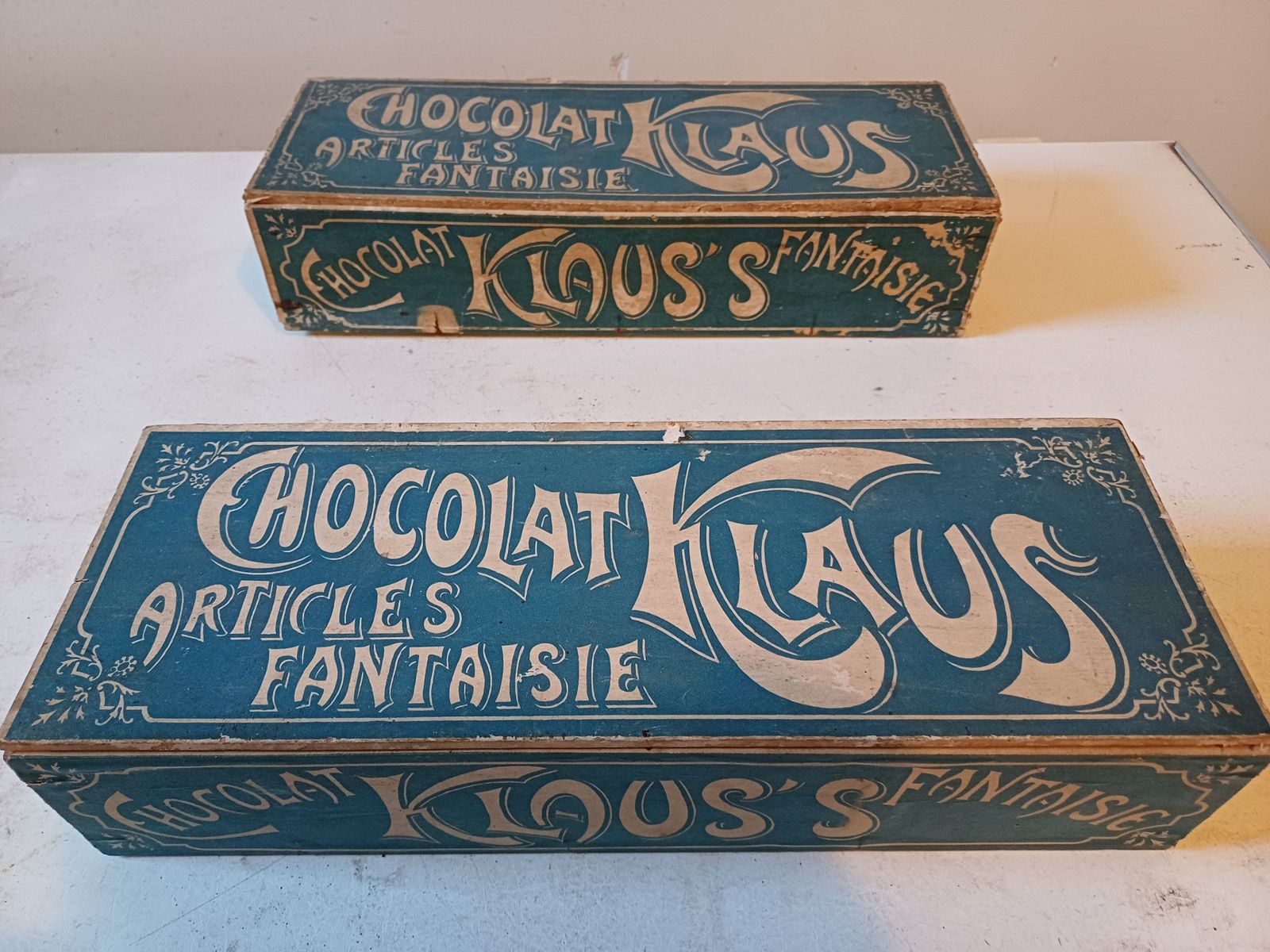 Pair Of Klaus Chocolate Advertising Boxes photo furniture