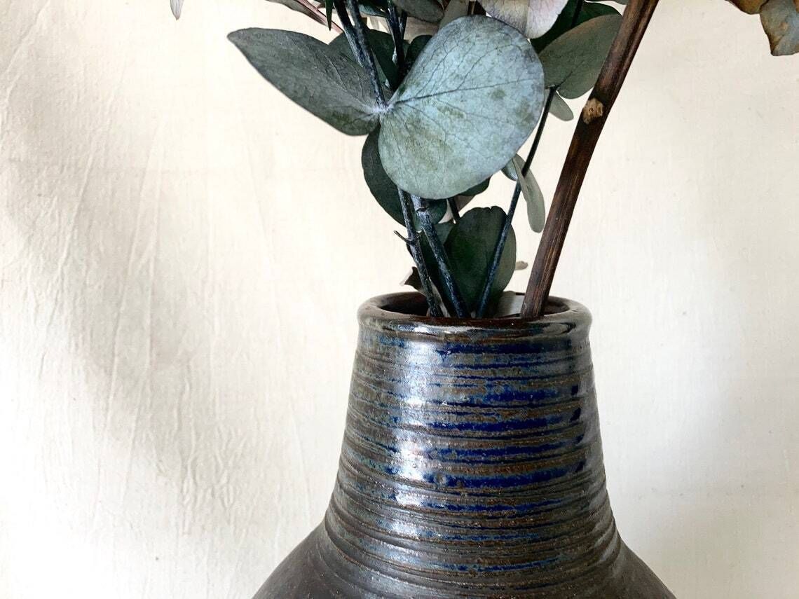 Contemporary Stoneware Vase. Handmade Pottery Jug. Black Artisanal Ceramic Vase. photo 56.0