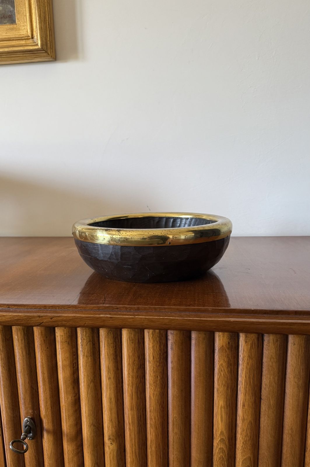 Mid Century Brass And Wood Bowl, Italy 1970s photo 200.0