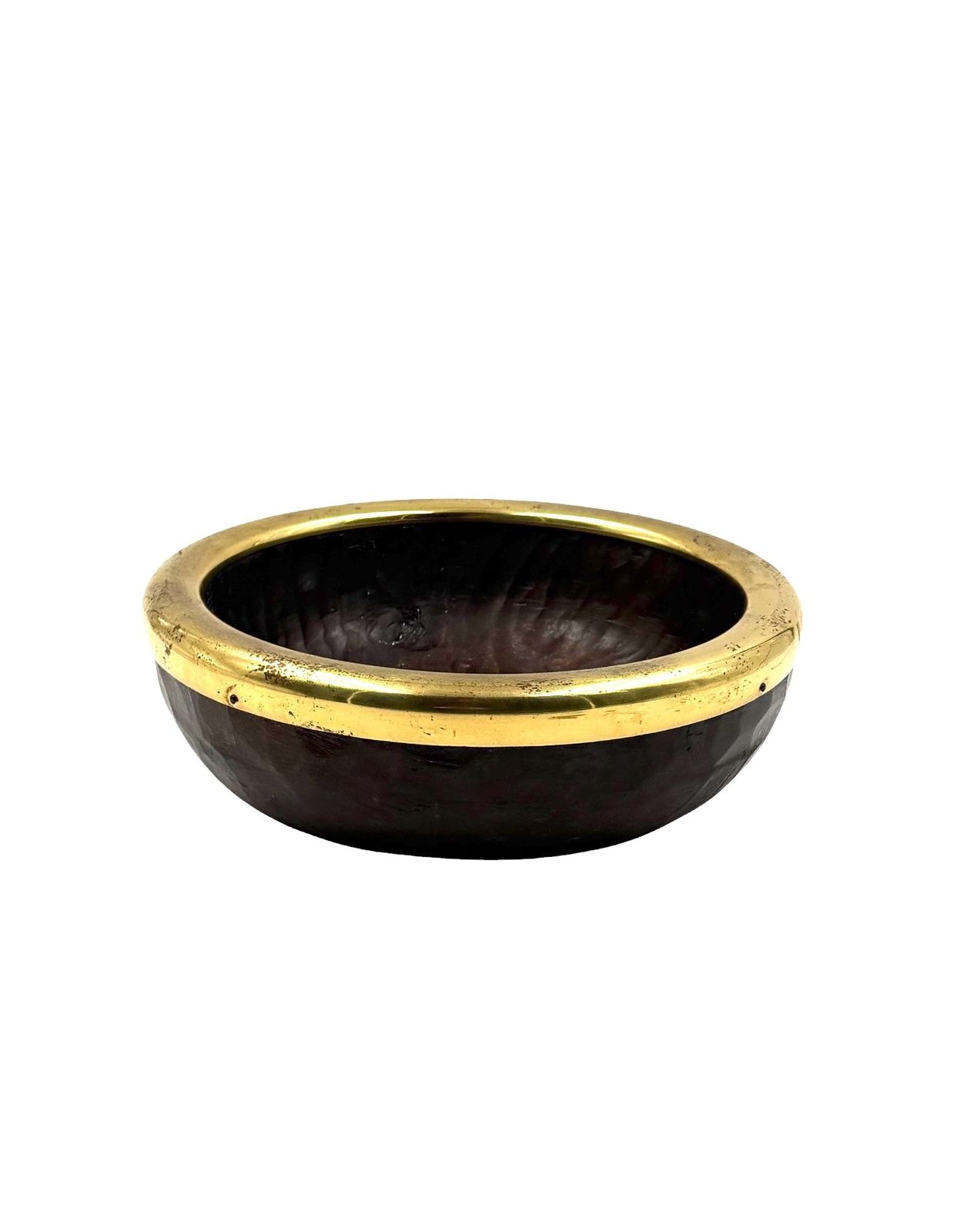 Mid Century Brass And Wood Bowl, Italy 1970s photo buy
