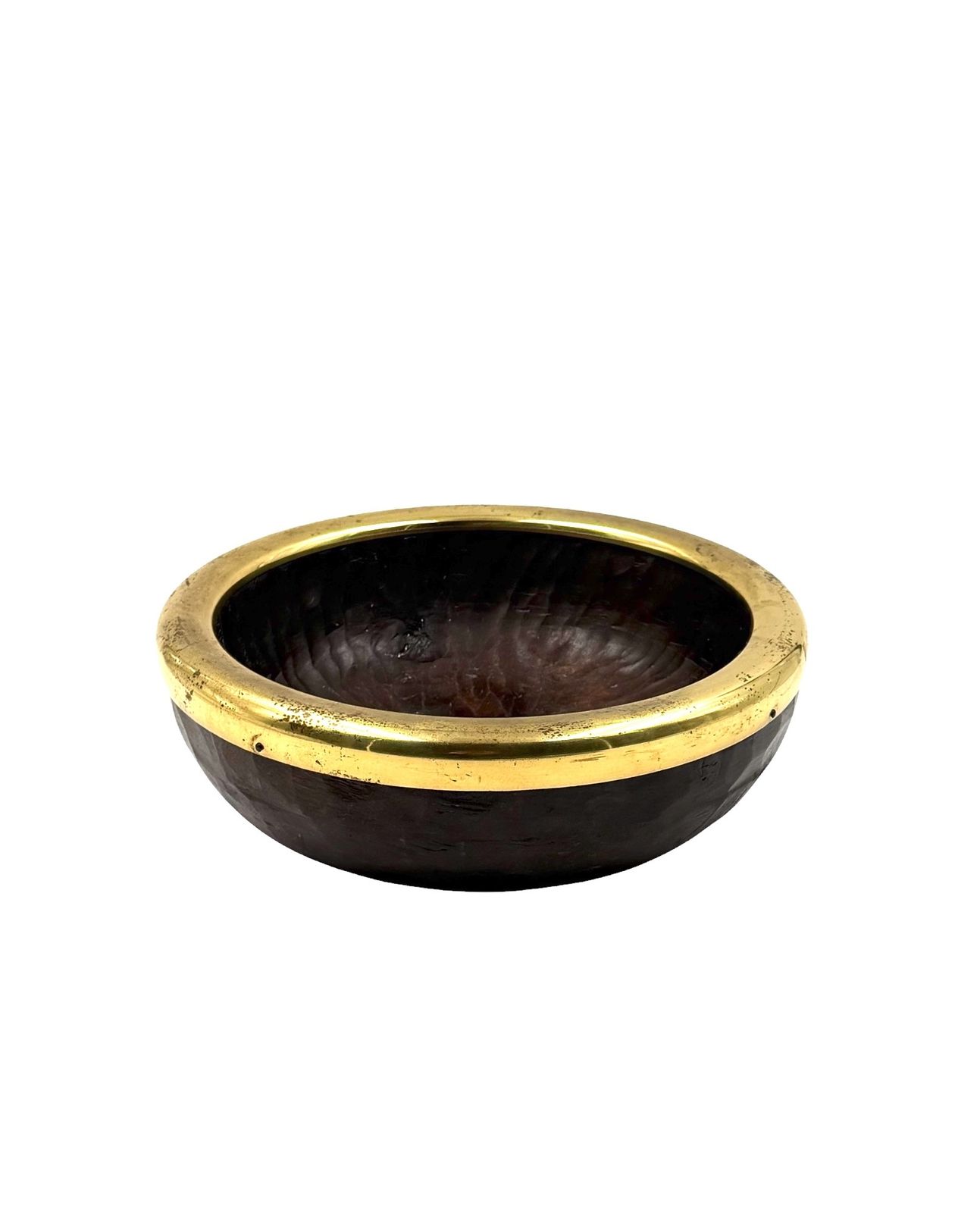 Mid Century Brass And Wood Bowl, Italy 1970s photo vintage