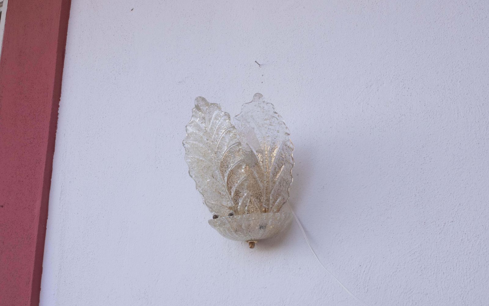 photo buy Set Of 2 Portofino, Elegant Murano Wall Light Transparent And Gold Leaves, 1970