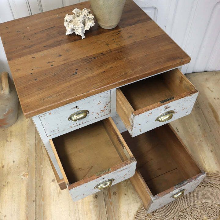 Rustic Painted Pine & Iroko Workshop Drawers 0730g photo buy