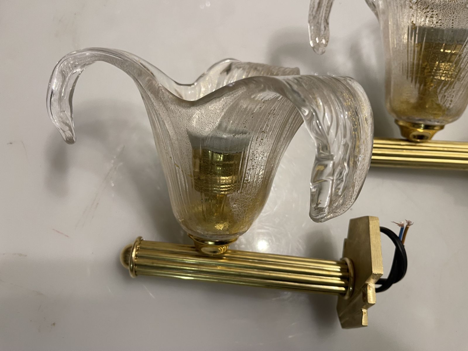 Venetian Murano Glass Brass Sconces Set Of 2 1960’s photo Lighting