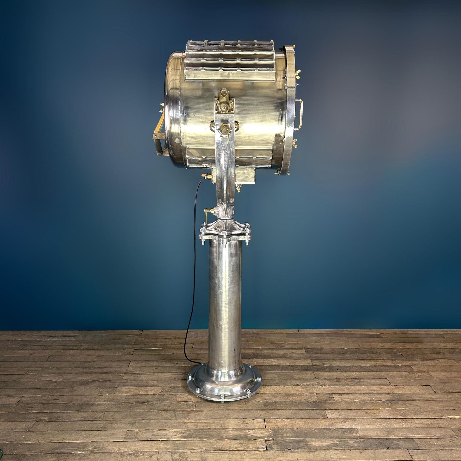 Late Century Industrial Stainless Steel Marine Floor Standing Searchlight photo for sale