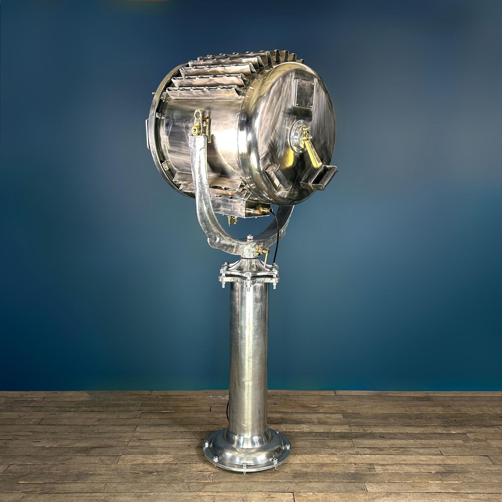 Late Century Industrial Stainless Steel Marine Floor Standing Searchlight photo Lighting