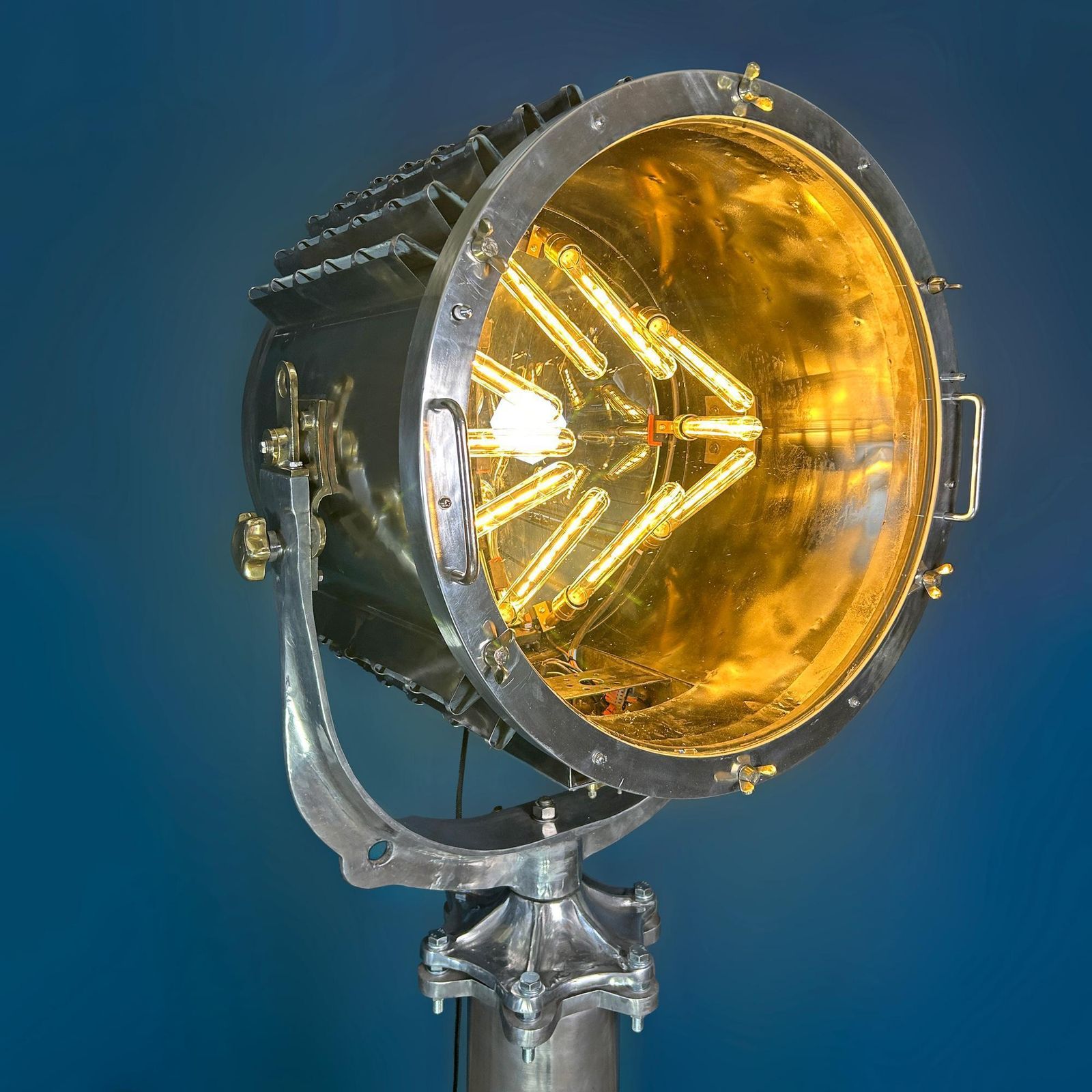Late Century Industrial Stainless Steel Marine Floor Standing Searchlight photo 5879.0