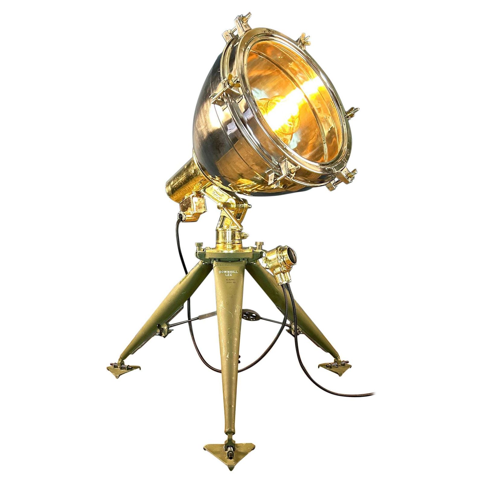 Late Century Brass And Stainless Searchlight   Us Army Tripod And Marine Switch