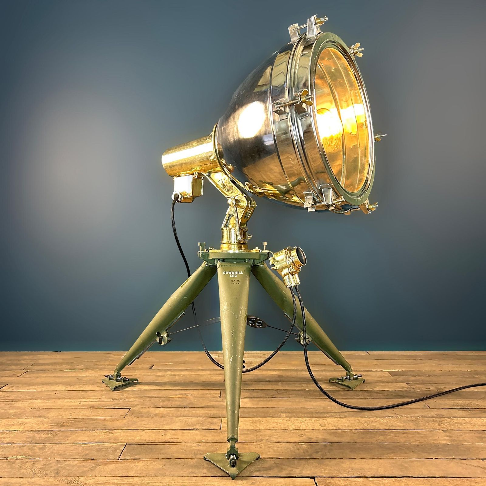 Late Century Brass And Stainless Searchlight   Us Army Tripod And Marine Switch photo furniture