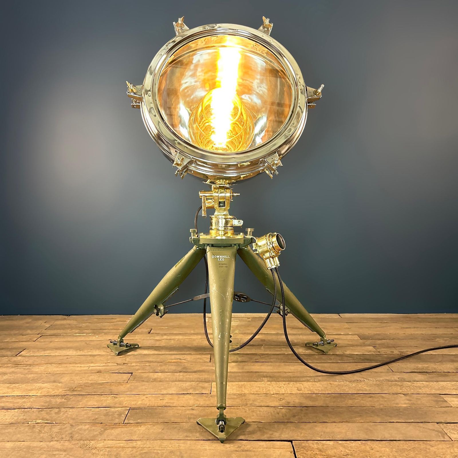 Late Century Brass And Stainless Searchlight   Us Army Tripod And Marine Switch photo for sale