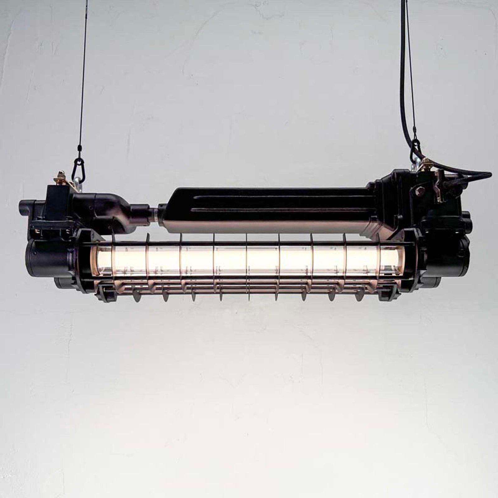 photo for sale Late Century Industrial Flameproof Tube Light With Cage   Black & Brass Finish