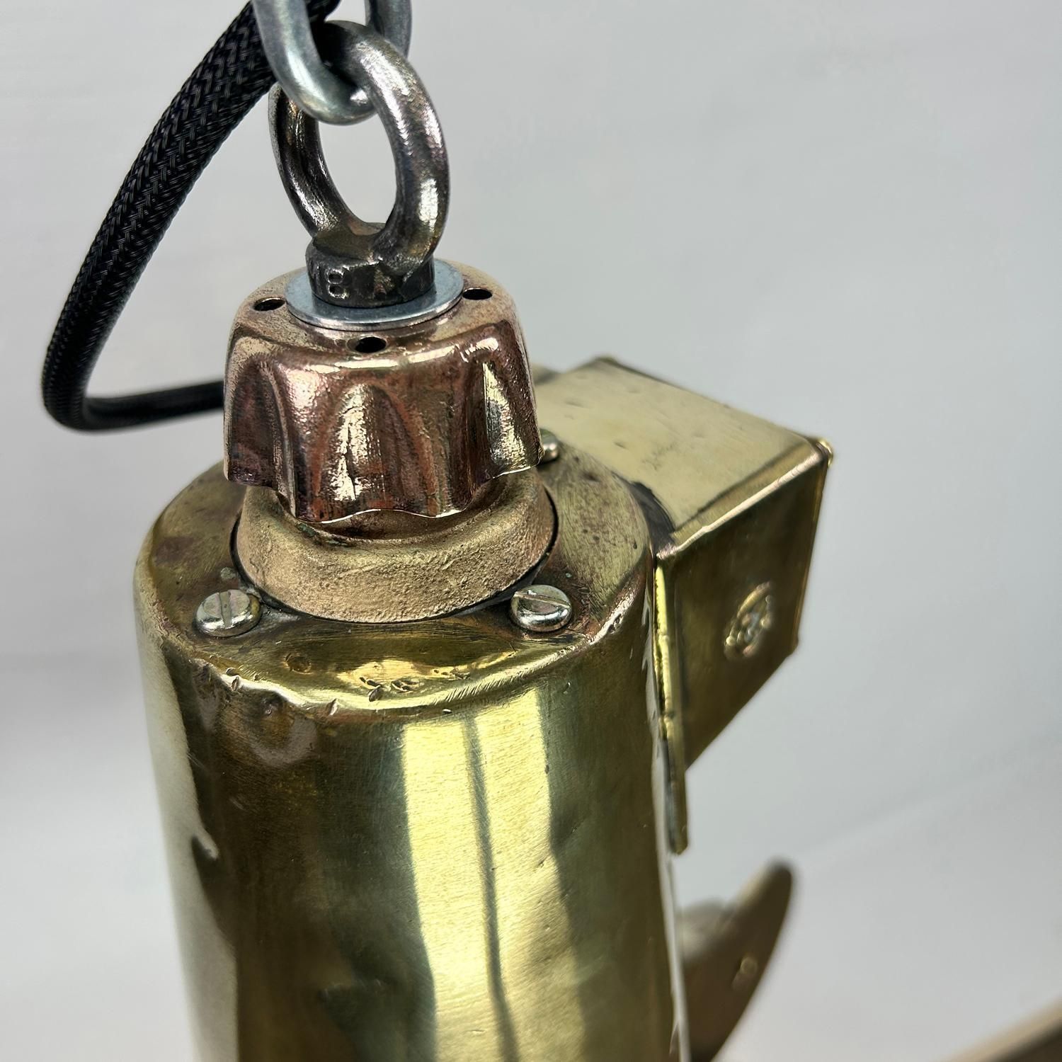 photo vinterior 1970's Xl Japanese Brass Marine Nautical Searchlight Pendant Ceiling Lamp