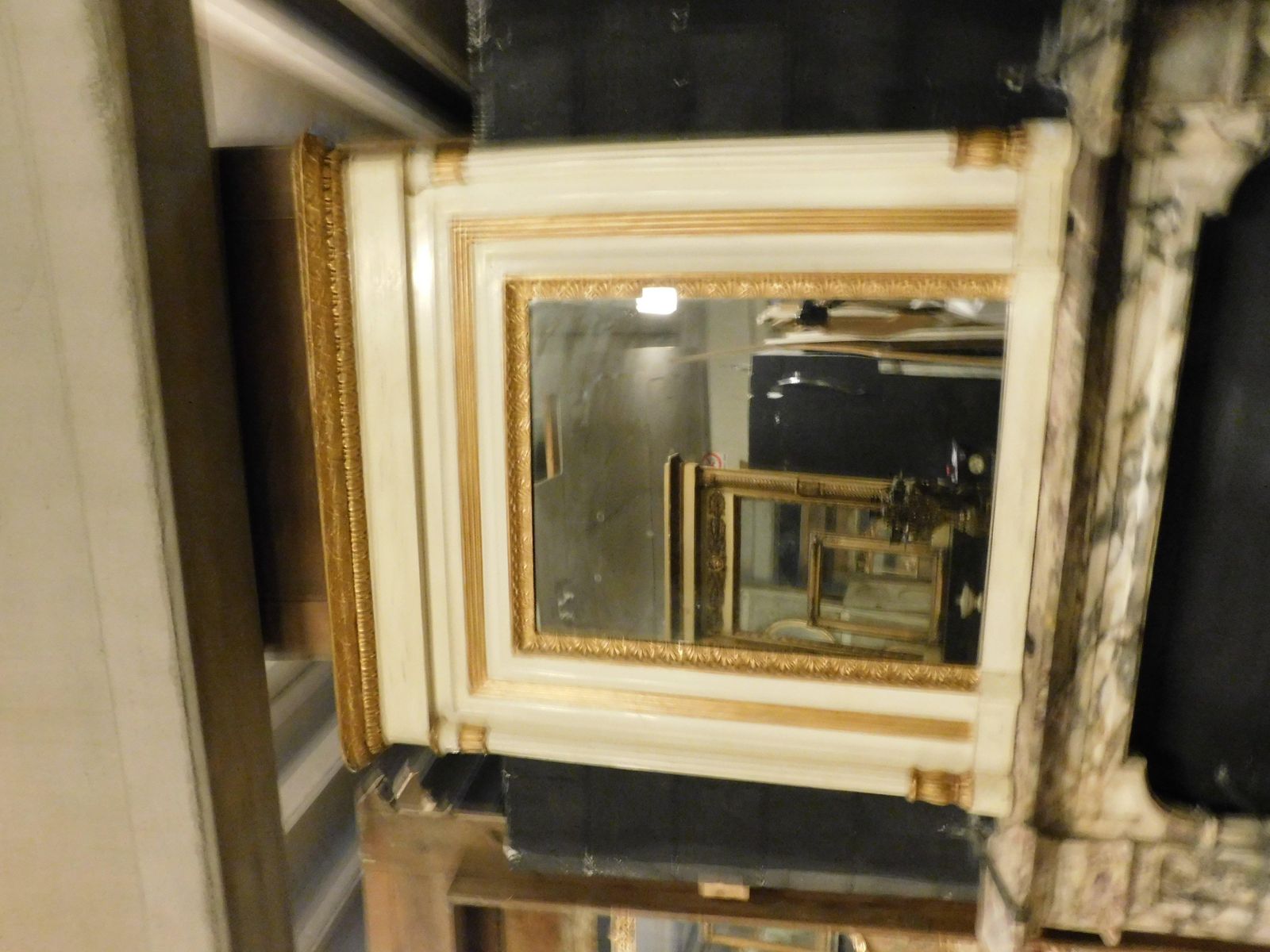 Beige And Gilded Lacquered Wooden Mirror With Carved Side Columns, France photo 2577.0