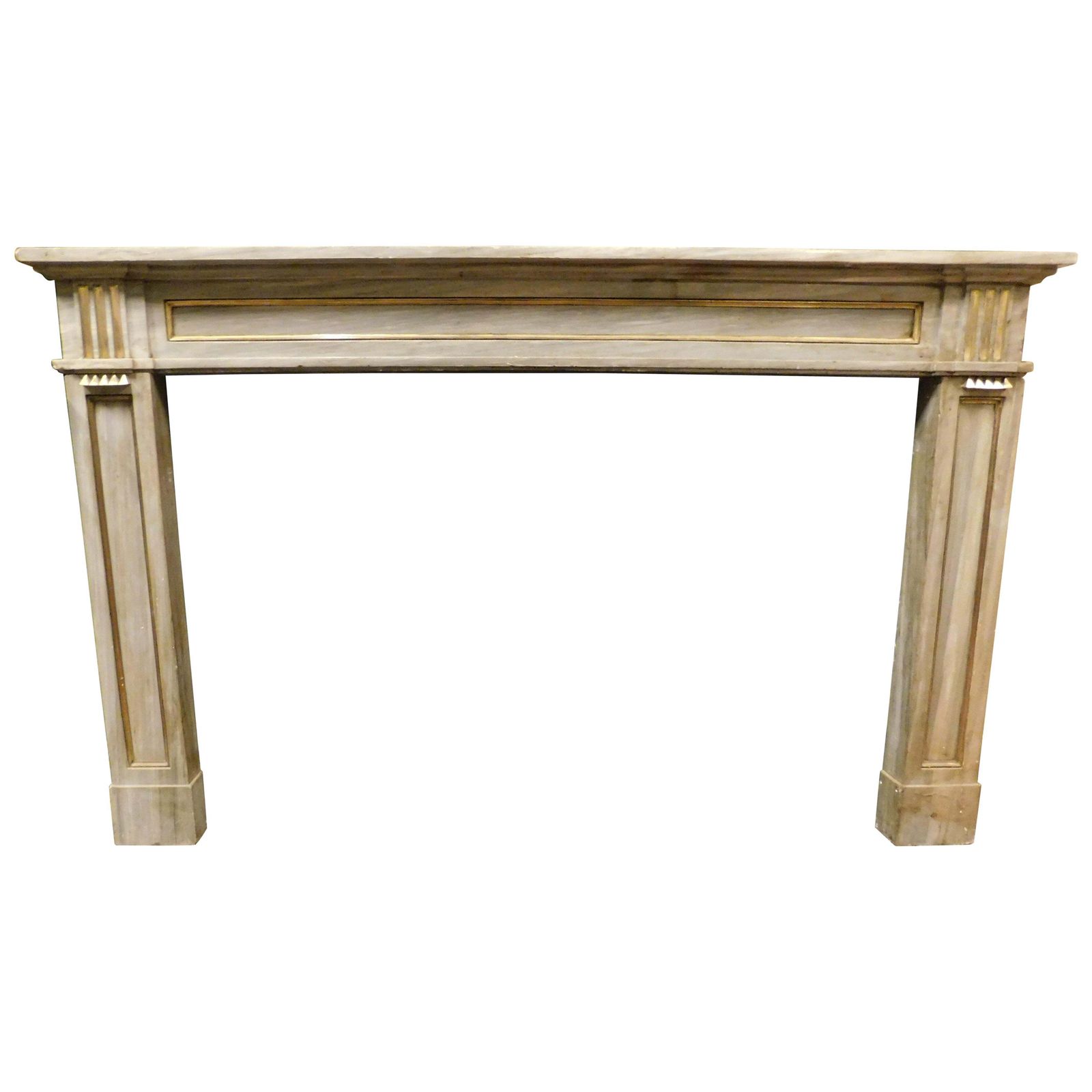Louis XVI Fireplace Mantel In Grey Marble With Gold Trim, Italy