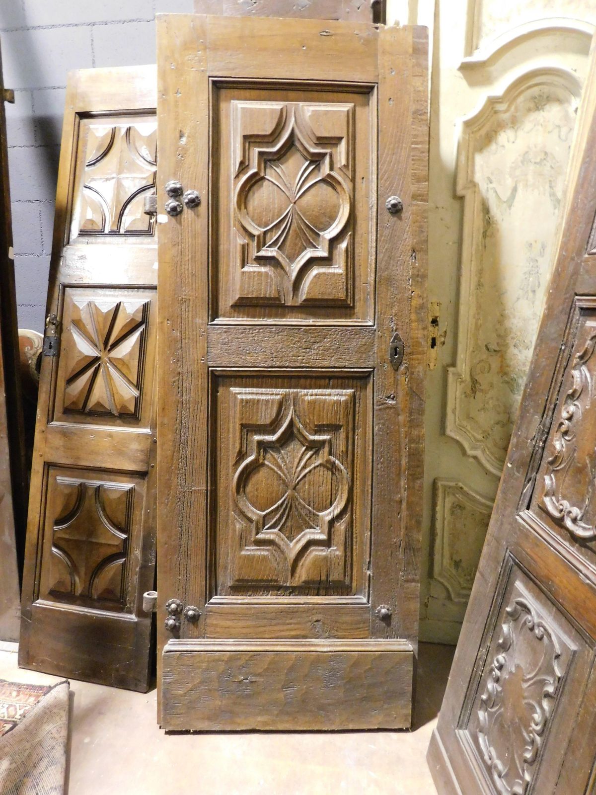 Entrance Door, Single Leaf Main Door, In Highly Carved Walnut, Italy photo for sale