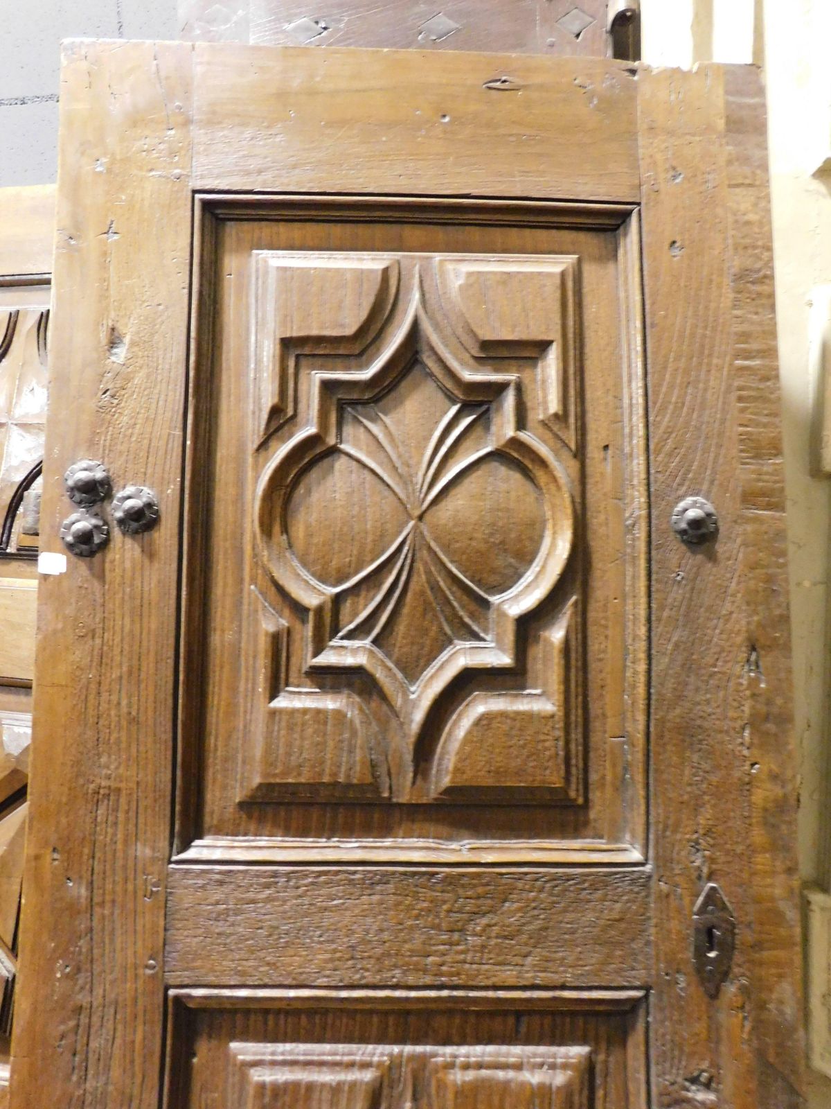 Entrance Door, Single Leaf Main Door, In Highly Carved Walnut, Italy photo 7730.0