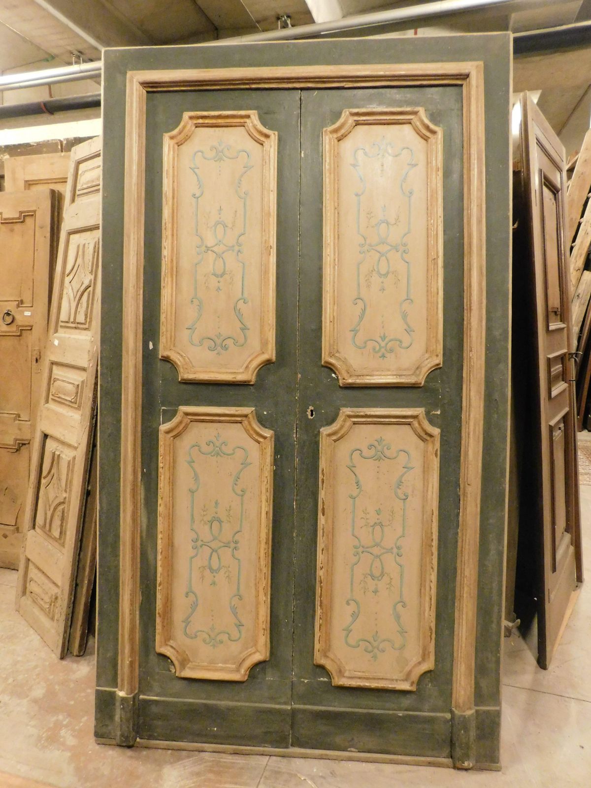 Painted Wooden Double Leaf Door With Frame, Italy photo for sale