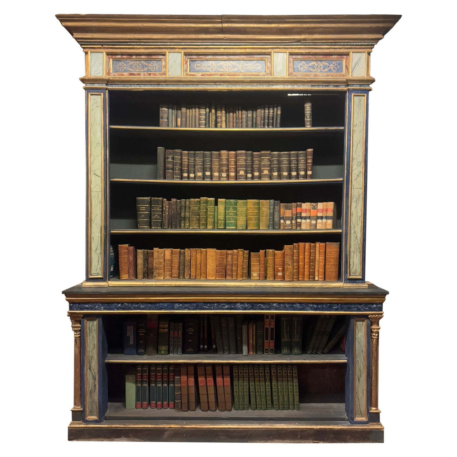 Set Of 3 Painted Wooden Bookcases Decorated With Fake Marble On Glass, Italy