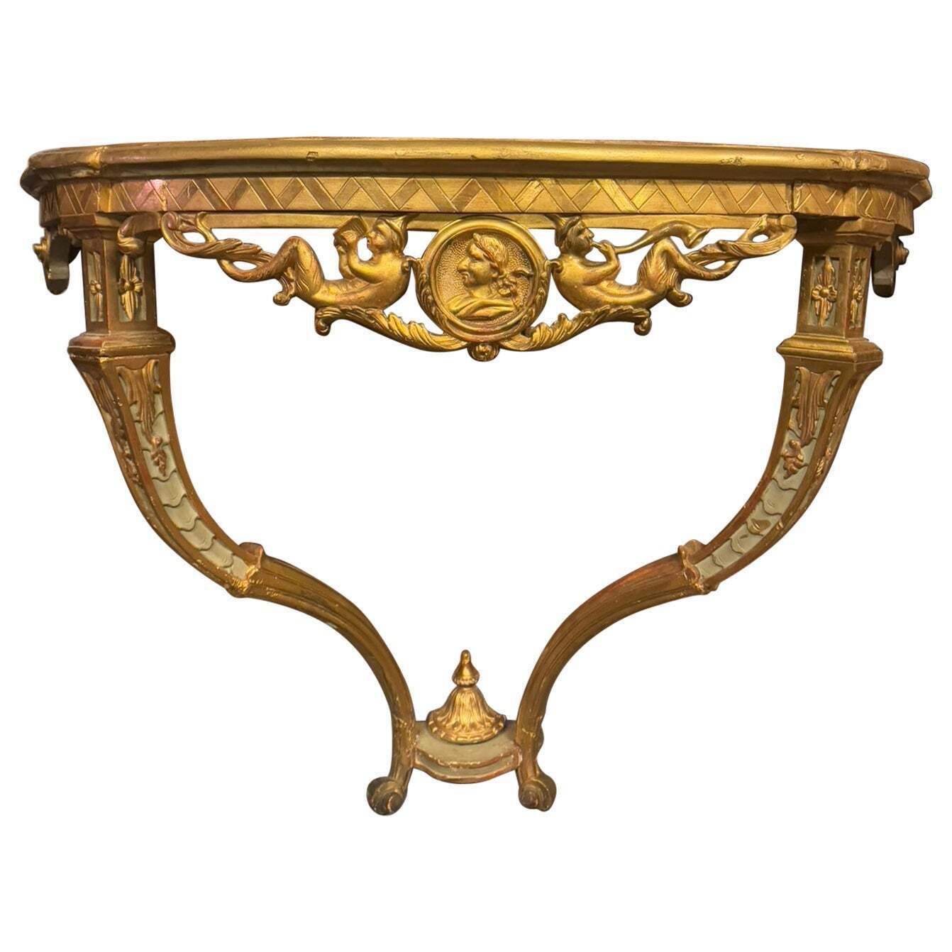 Console Table Carved In A Drop Shape In Lacquered And Gilded Wood, Italy