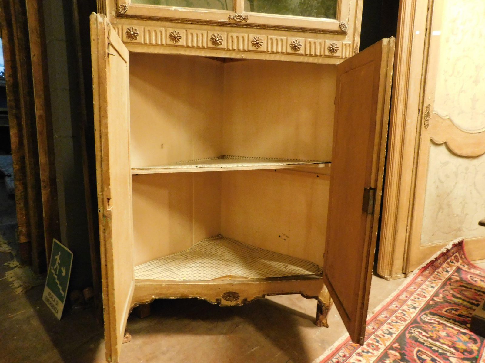 Corner Display Cabinet In Yellow Lacquered Wood With Glass Part, Italy photo vintage
