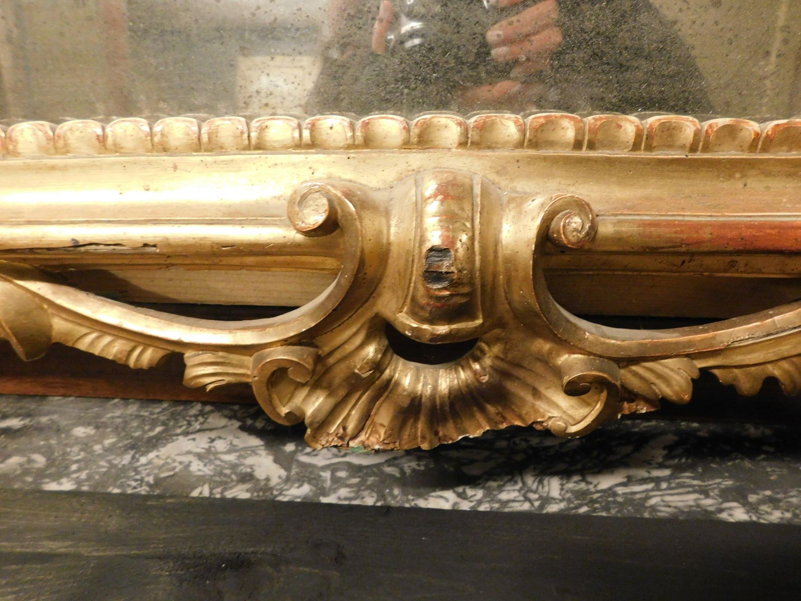 Mirror In Lacquered And Gilded Wood, Rich Cymatium Carved With Shell, Italy photo 3264.0