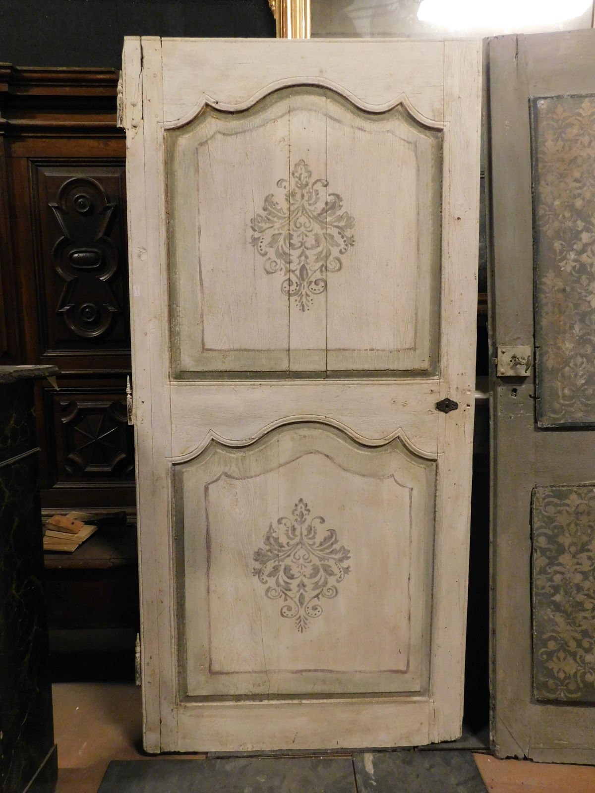 Lacquered And Painted Wooden Door With Baroque Geometric Shapes, Italy photo furniture