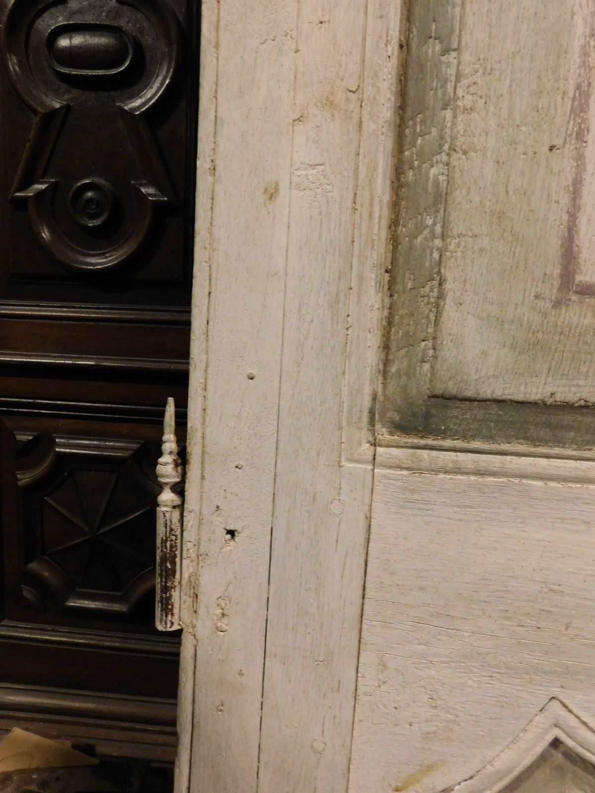 Lacquered And Painted Wooden Door With Baroque Geometric Shapes, Italy photo vintage