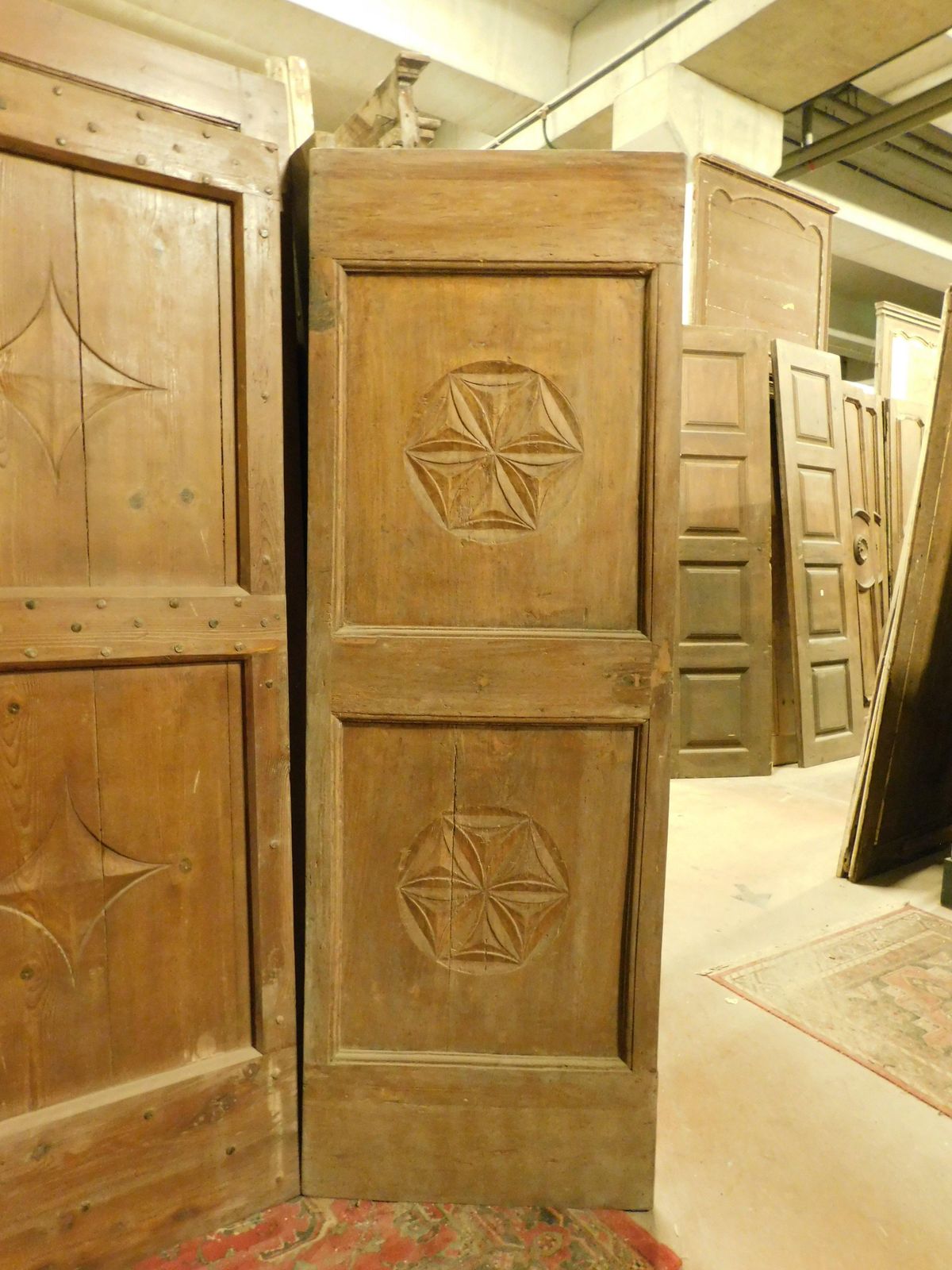 Set Of 2 Single Wooden Doors, Rustic With Carved Panels, Italy photo 4294.0