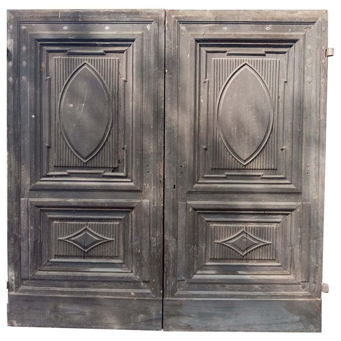 Big Entrance Main Door In Carved Walnut Wood, Italy