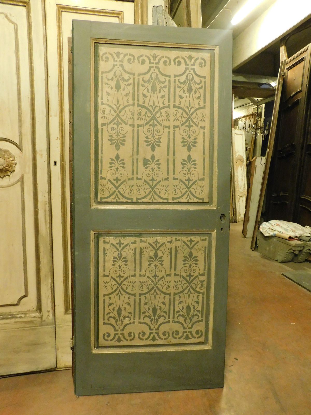 Lacquered And Painted Green Wooden Door With Texture, Italy photo buy