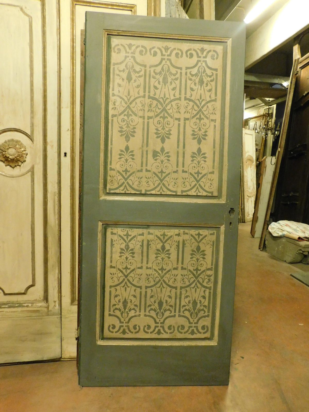 Lacquered And Painted Green Wooden Door With Texture, Italy photo vintage