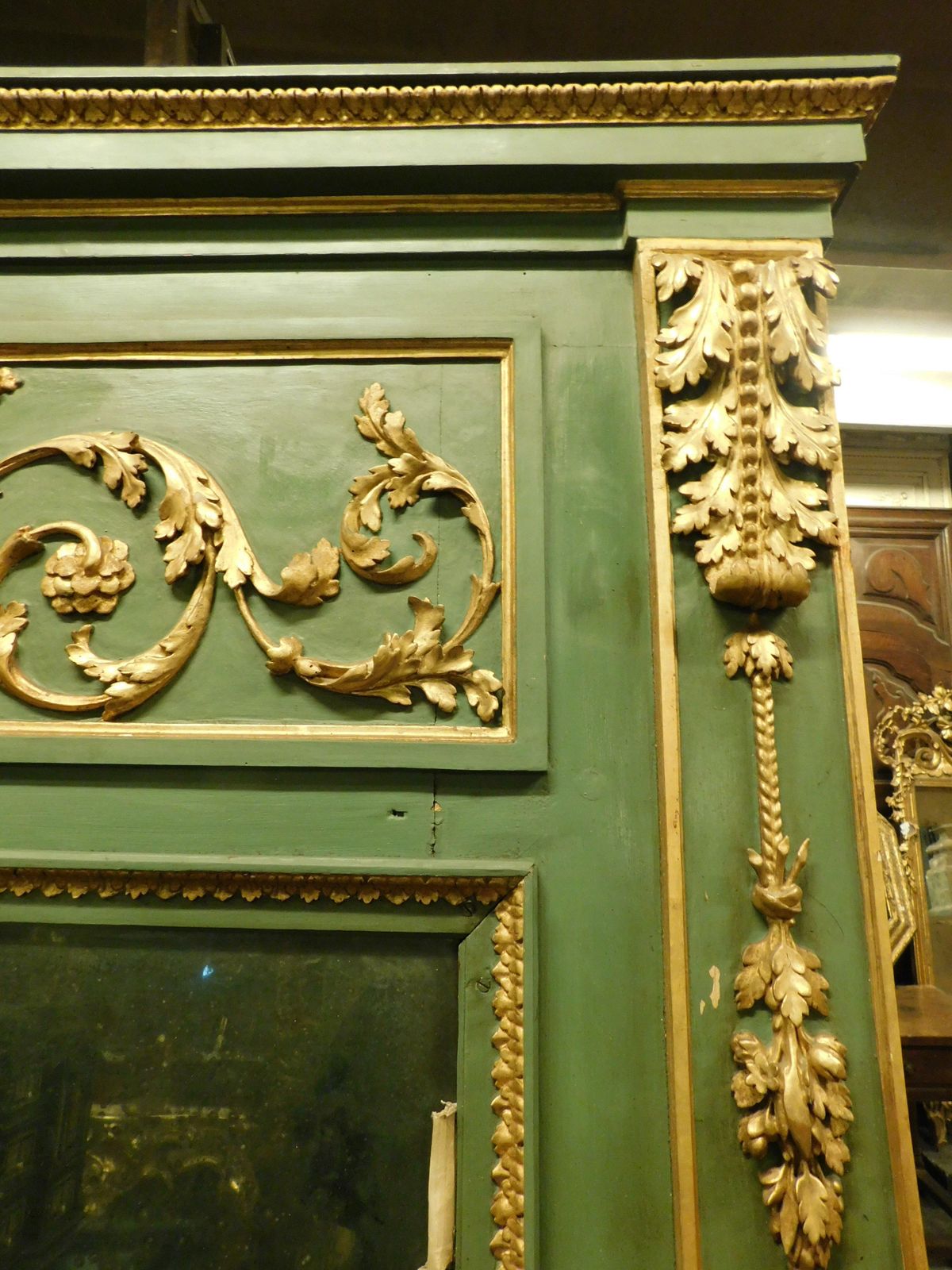 Green And Gold Lacquered Console Complete With Mirror And Table, France photo for sale
